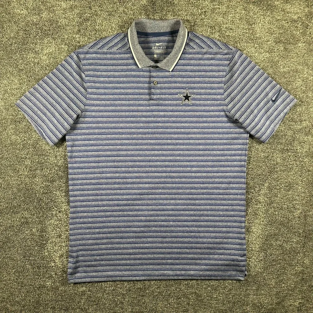 Dallas Cowboys Nike Polo Mens M Standard Fit Blue Striped NFL Football Dri-FIT